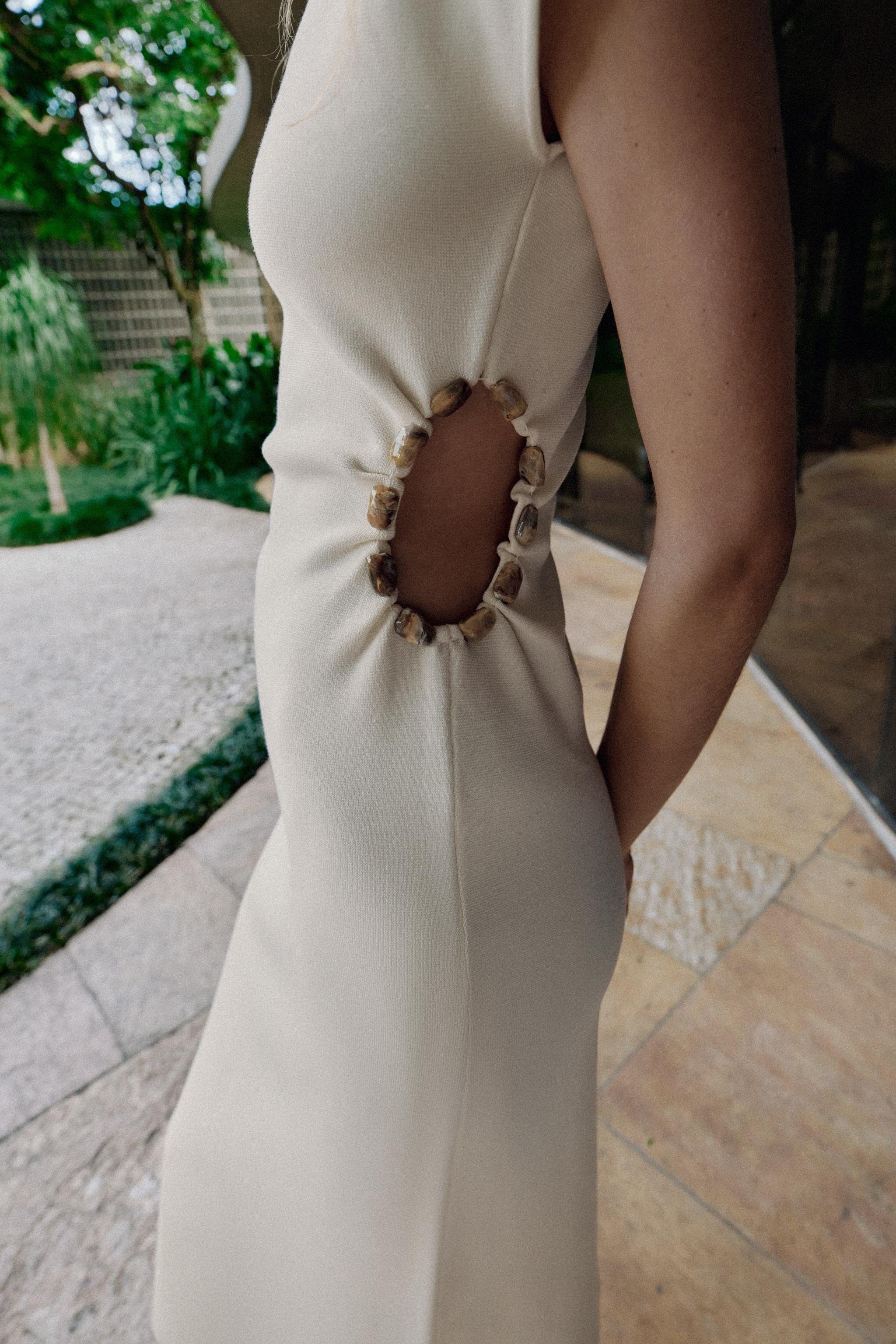 KNIT CUT OUT DRESS WITH BALLS